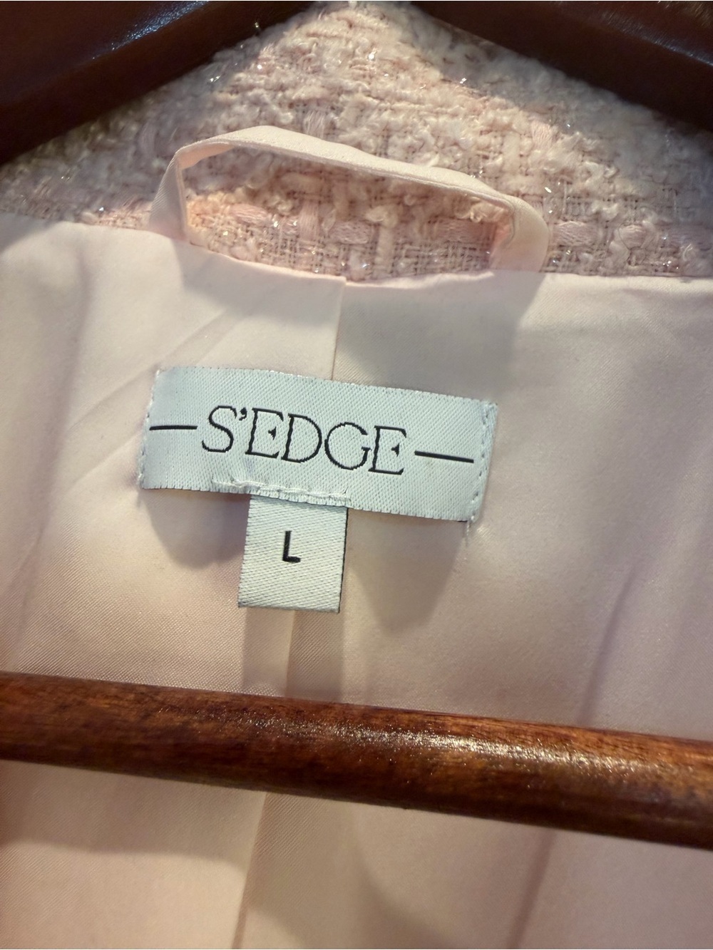 S’Edge Tweed Blush Pink Double-Breasted Blazer - Picture 3 of 6